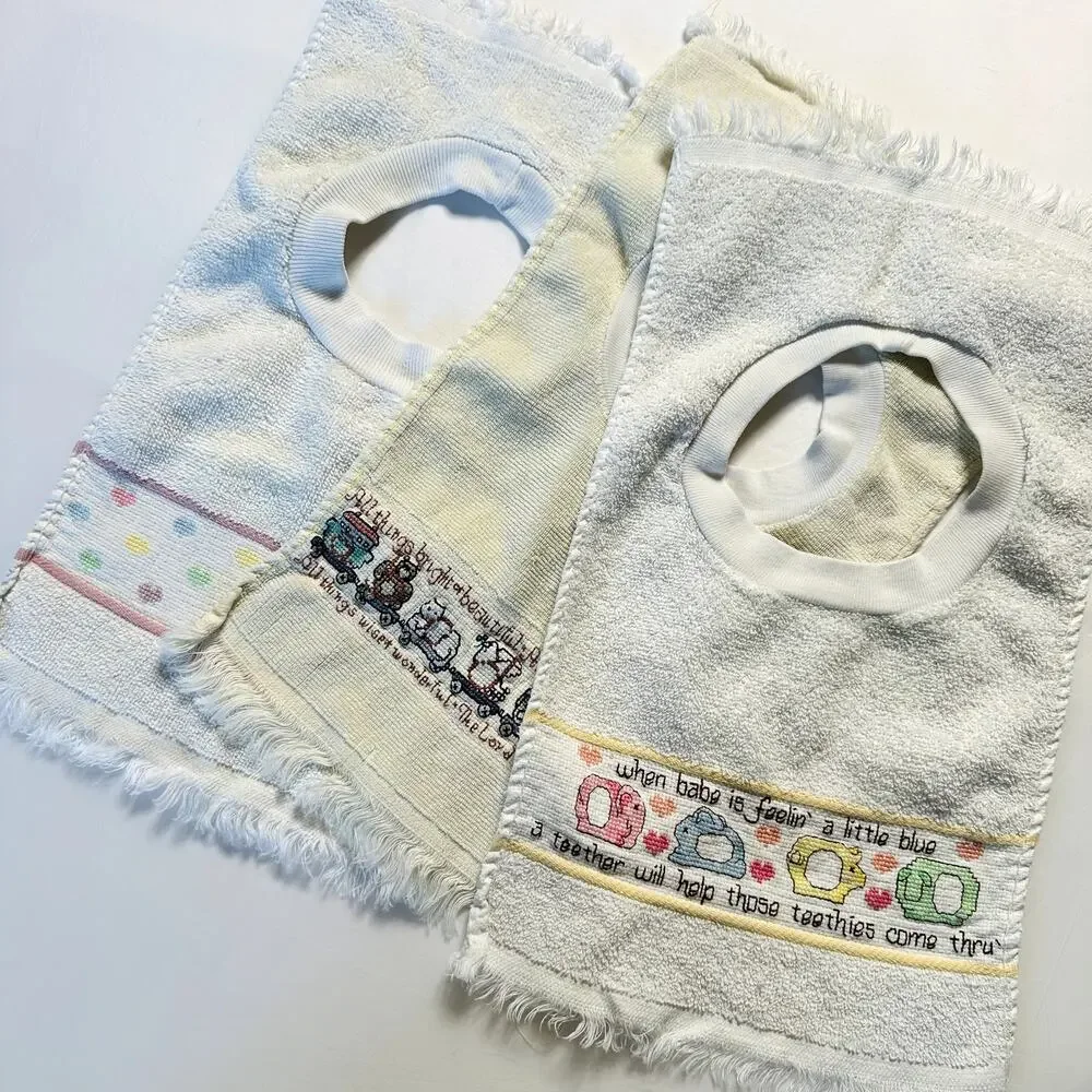 Vintage Bundle Of 3 Square Terry Cloth Unisex Bibs